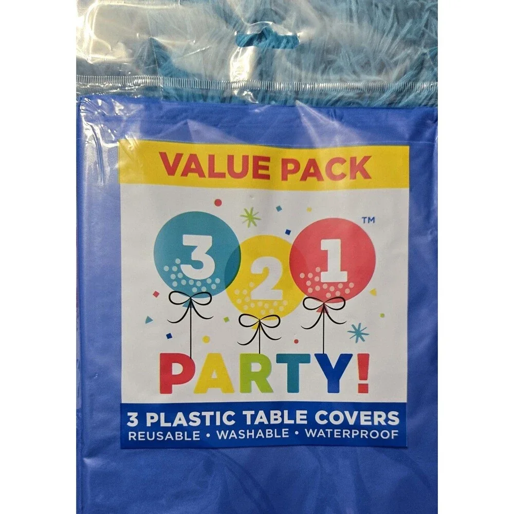 321 Party! 2-3ct Packs Blue Plastic Reusable Tablecover 54 x 108 Rectangular